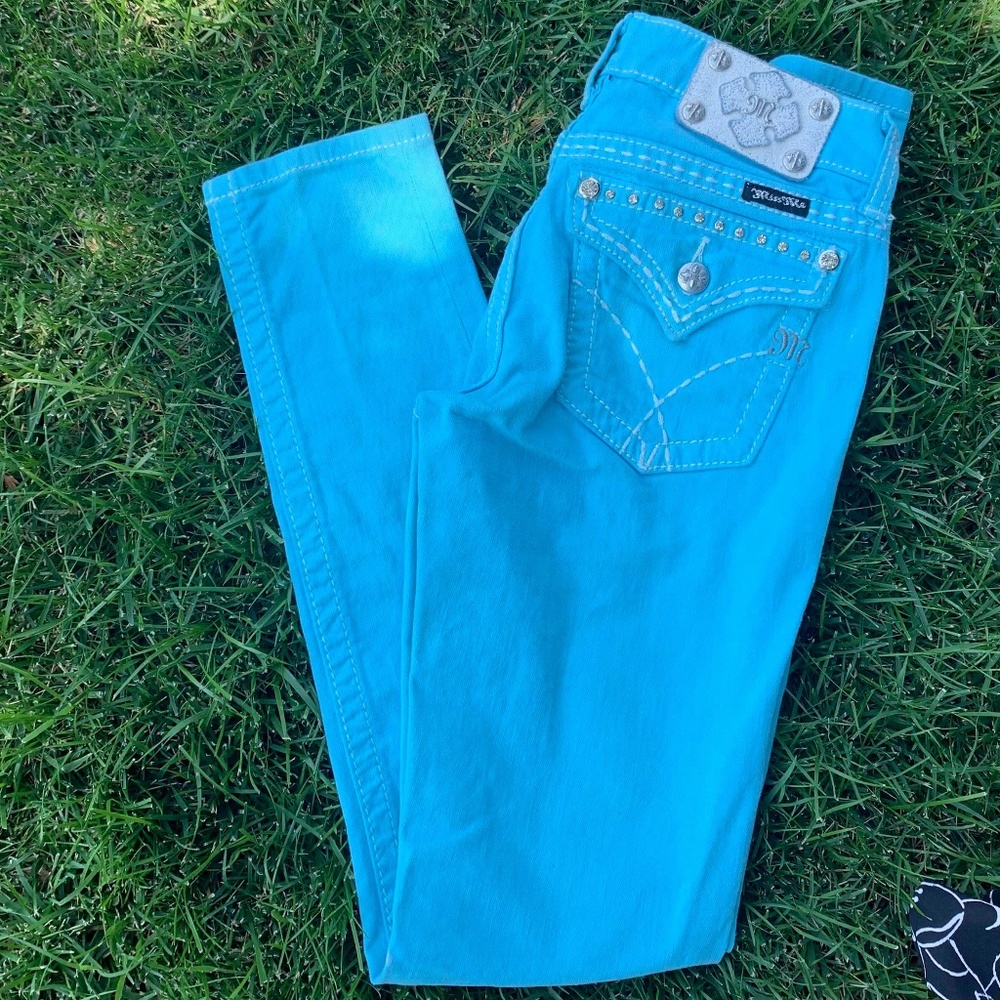 Miss Me Embellished Aqua Blue Skinny Jeans